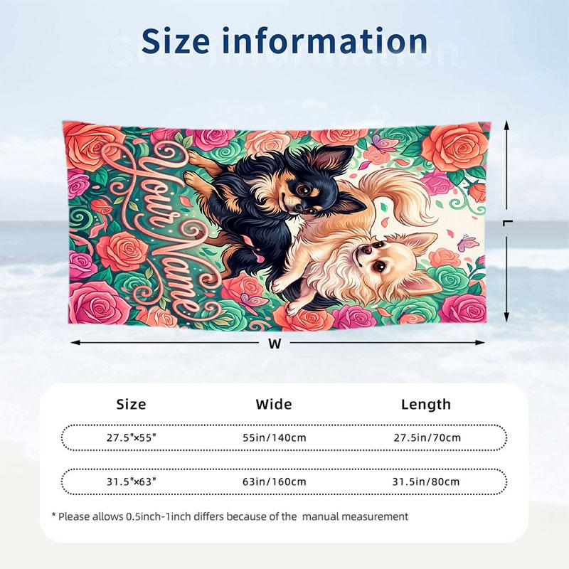 Dog Theme Beach Towel Personalized Custom Name & Text Soft Quick Dry Beach Towel for Swimming Travel