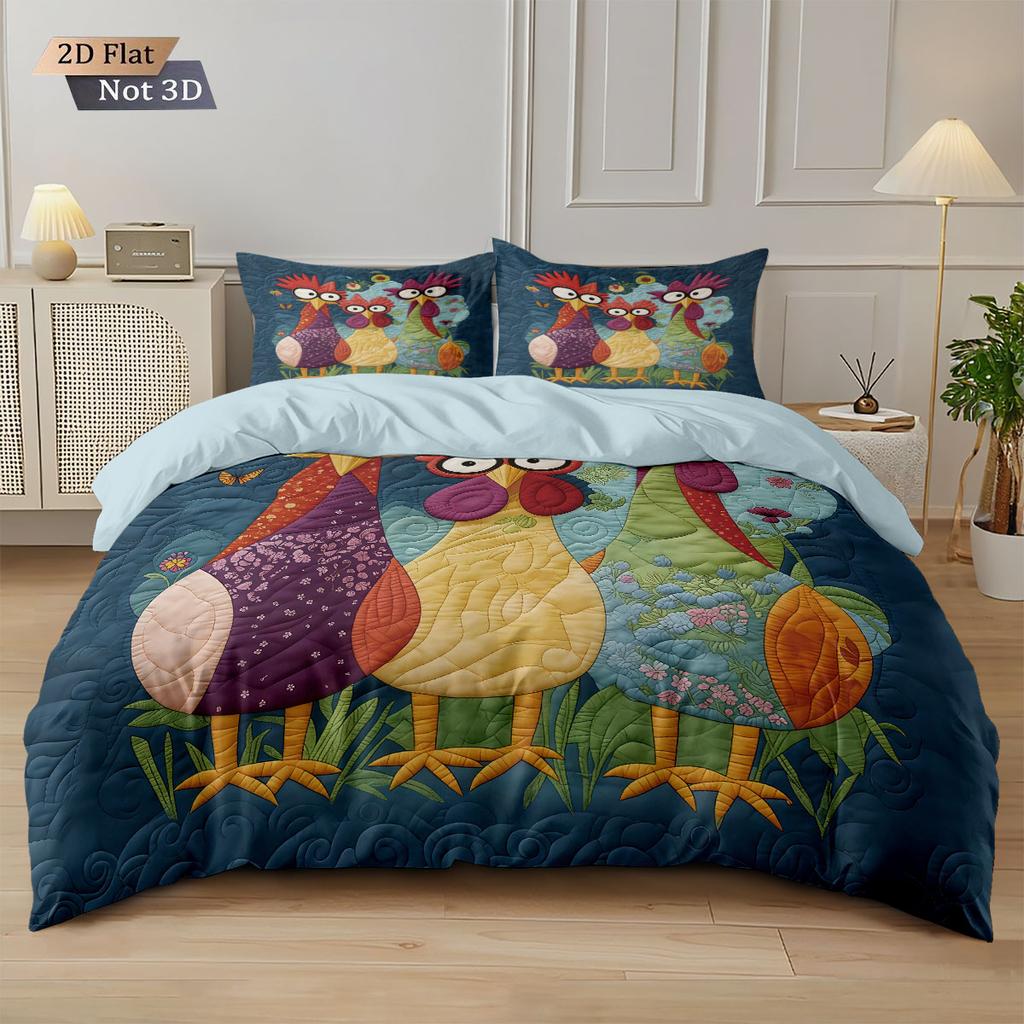 3pcs Cartoon Cute Chicken Print Coreless Down Duvet Cover Set Comfortable Bedroom Bedding Decoration Machine Washable