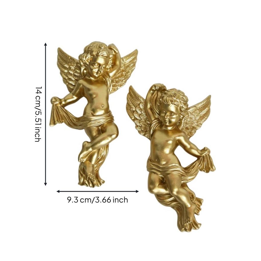 Gold Angel Wall Ornament Golden Decor Sculpted Cherub Relief Ornate