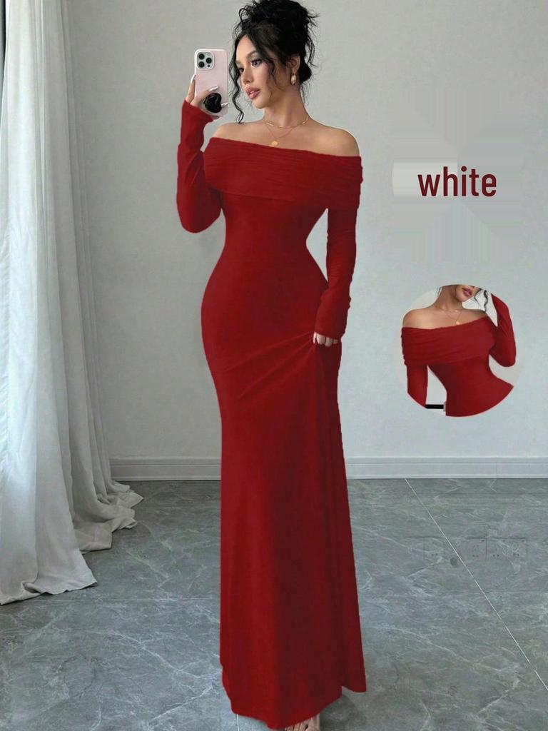 Elegant Women's Off-the-Shoulder Cross Backless Evening Gown