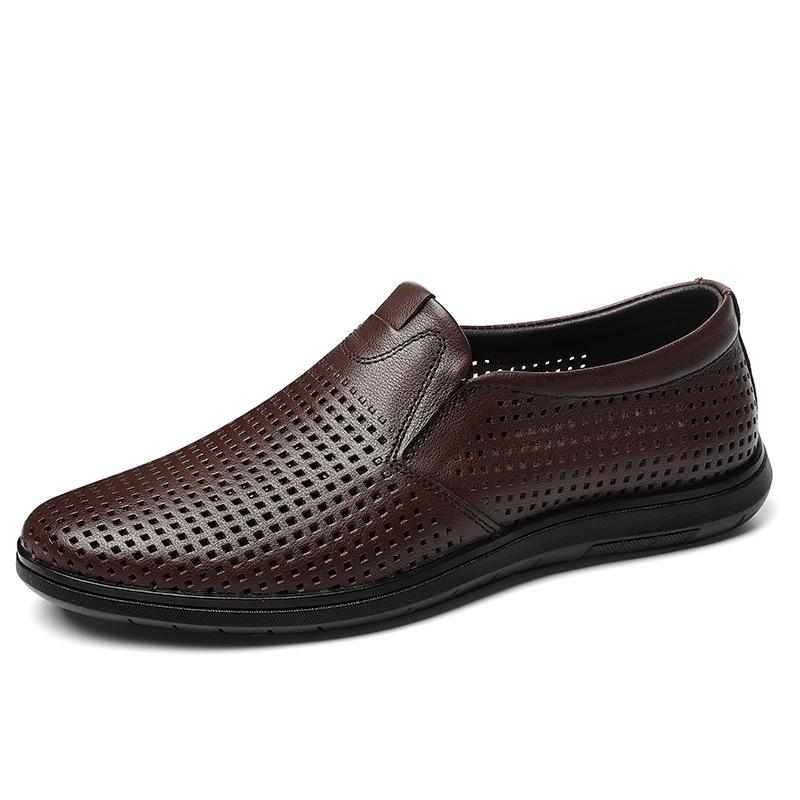1676 Men s Low-Top Cowhide Loafers: Spring/Summer Casual Perforated Slip-On Shoes 42