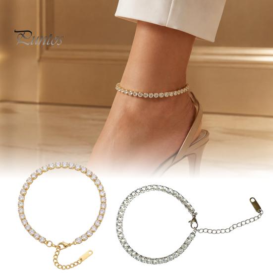 Sparkling Zircon Anklet 4mm Cubic Zirconia Classic Tennis Bracelet, Adjustable Rhinestone for Women, Hypoallergenic Dainty Ankle Bracelet Foot Jewelry