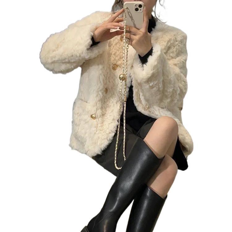 Women's Petite Chenille Angora Fur Coat - Winter 2025 Collection: Loose Fit, Plus Cotton, Stylish and Soft