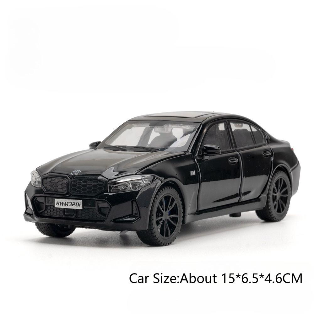1:32 BMW M8 GTE 320I Car Model Toy Door Opened Sound Light Pull Back Alloy Body Rubber Tires Racing Cars Boy Collection Gift