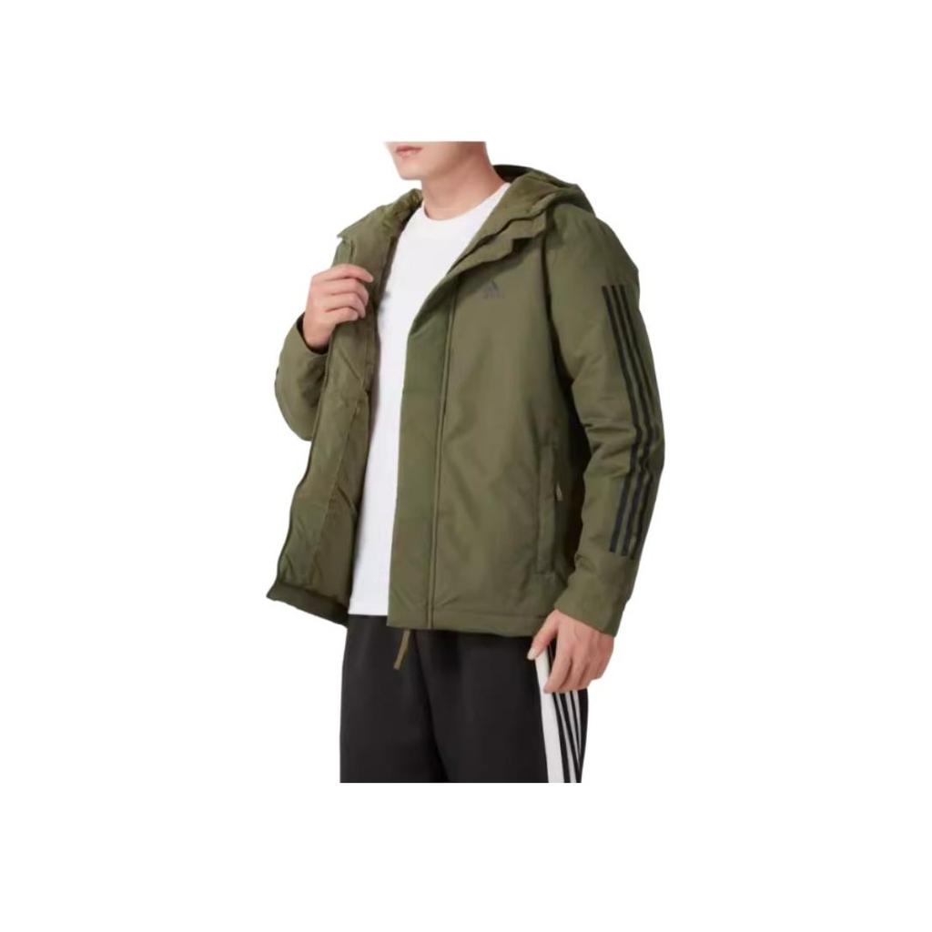 adidas Série Estilo de Vida Esportivo Design Listrado com Capuz Jaqueta de Algodão Confortável e Fashion Masculina Jaqueta Verde-Militar IV9230