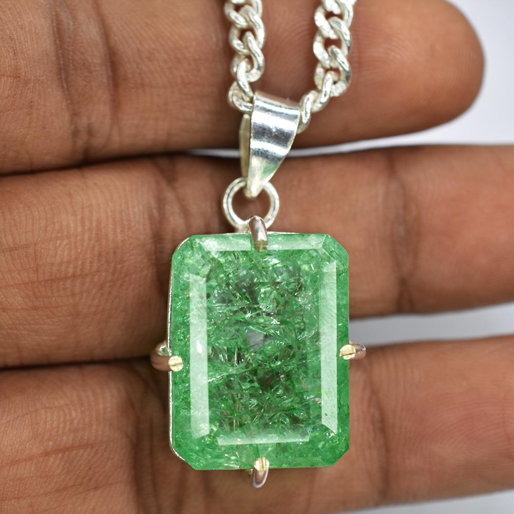 Zambian Green Emerald 66Ct Natural CERTIFIED 925 Sterling Silver Emerald Pendant MY.PD-164-NS