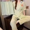 Cartoon Plaid Thin Summer Pajamas Women'S Cloud Cotton Short-Sleeved Three-Piece Set Student Loungewear