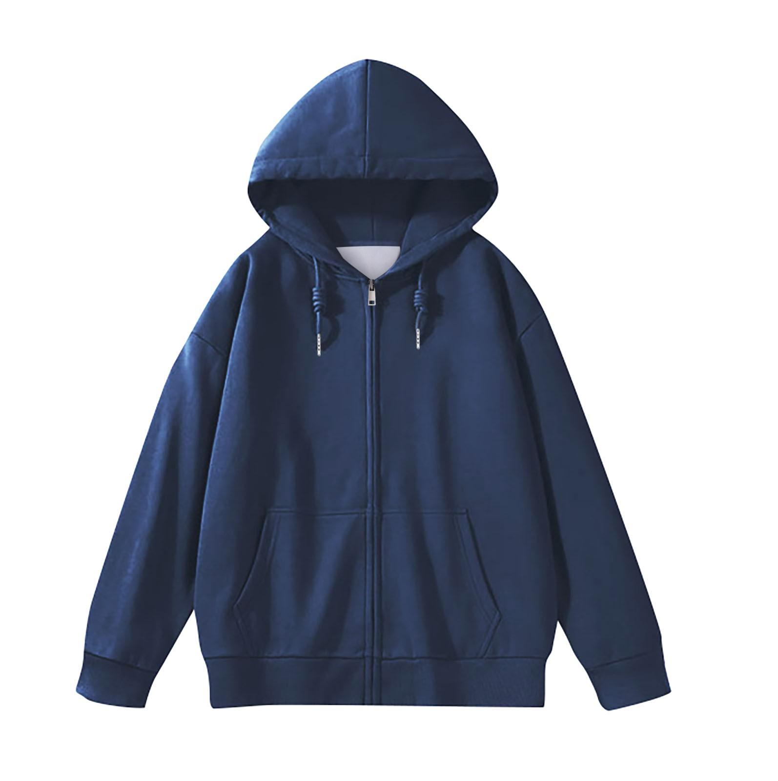 

Женская мода сплошной цвет карман с длинным рукавом свободная куртка с капюшоном пальто M темно-синий