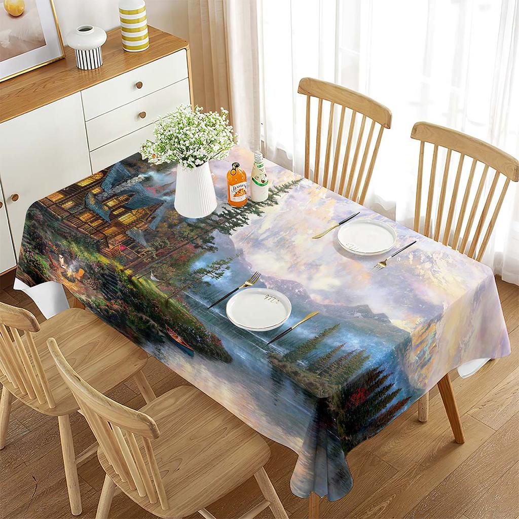 Berg en Rivier Impressie Schilderij Tafelkleed Rechthoekige Tafelhoes voor Koffietafel Eetkamer Keuken Woonkamer Decoratie