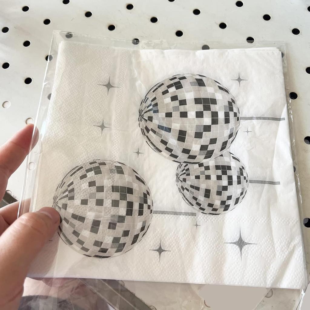 20Sheet Disco Napk Disco Ball Napk Disco Cocktail Napk Disposable Silver Paper Napk for Disco Bachelorette Birthday Disco Party Supplies