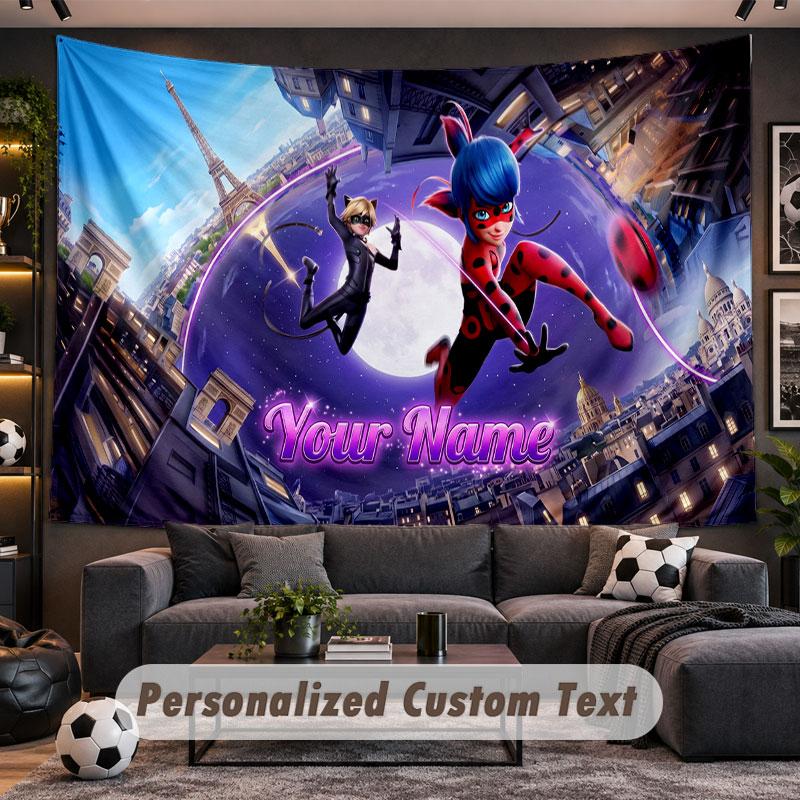 Arazzo da Parete Nome Personalizzato Modello Miraculous Ladybug Tessuto Stampato Personalizzato Decorazione Murale