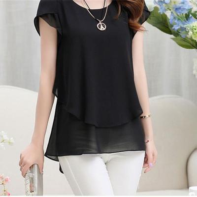 Women's Fashion Casual Summer Spring Solid Color Print Short Sleeve O-Neck Blouses & Shirts
