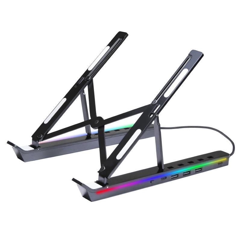 Portable Aluminum Laptop Stand with RGB Lighting and Cooling Support