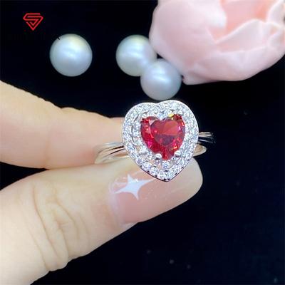 New Temperament Red Heart-shape Opening Rings For Women Zircon Engagement Party Fine Personalized Jewelry Gift