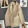 Women's Notched Collar Long Sleeve Blazer Loose Fit Casual Office Jacket Solid Color Single Breasted Pocket Outerwear