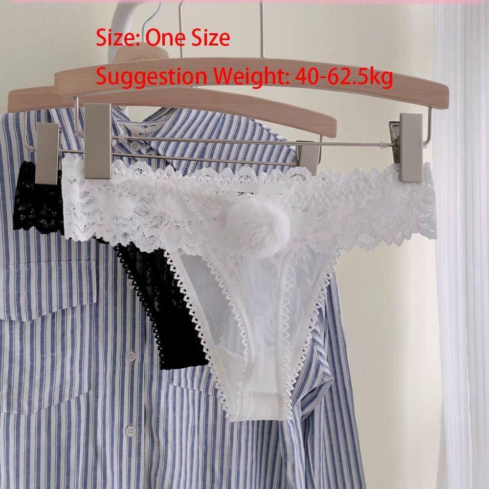 Sexy Lace Panties Women Low-Waist Hollow Out Thong Seamless G-String Underwear with Cute Rabbit Tail Ball