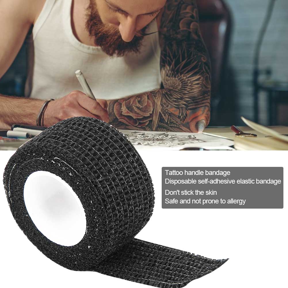 5 ks Tetovací obvaz Jednorázový Samolepicí Kryt na tetovací grip Omotávka Tetovací potřeby(Černá )