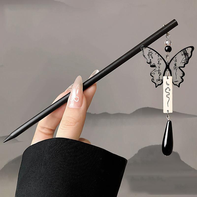 

1pc Chinese Ancient Style Ink Painting Wooden Hairpins High-end Tassels Convenient Fast Hairpin Arrangement Hanfu Qipao Headwear