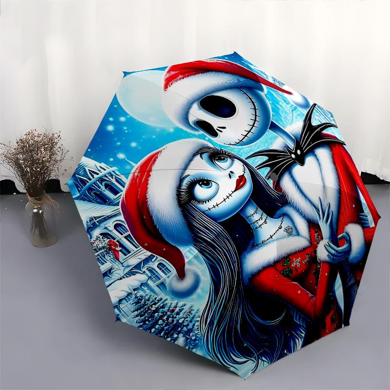 1 Ombrello Portatile Colorato con 8 stecche, a Tema Jack Skellington e Sally, Apribile Automaticamente, per Uomo e Donna, un Compagno Compatto per il Pendolarismo Adatto per Da
