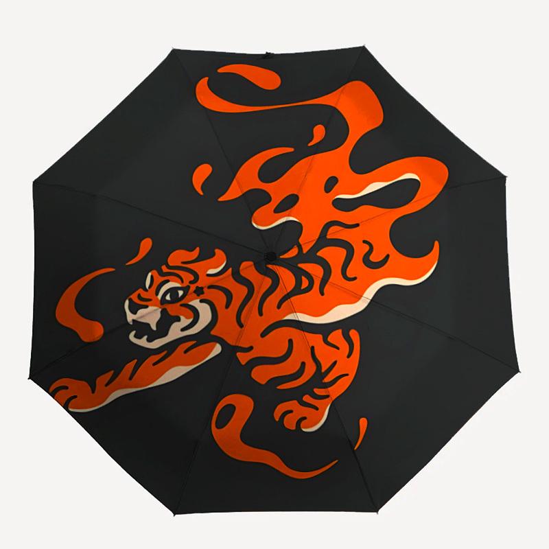 

1pc Tiger Flame Automatic Open/Close Umbrella with Windproof, Functional Design, 8-Rib Sturdy Canopy, Durable Ribs,051