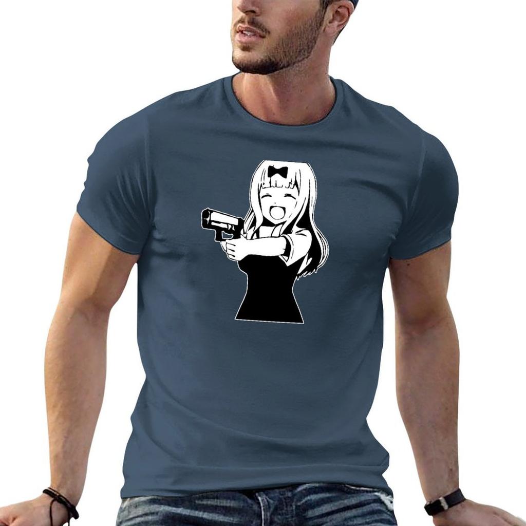 Chika fujiwara holds a gun anime girl with a gun TShirt man t shirts high quality luxury brand printed t shirts for man TShirt