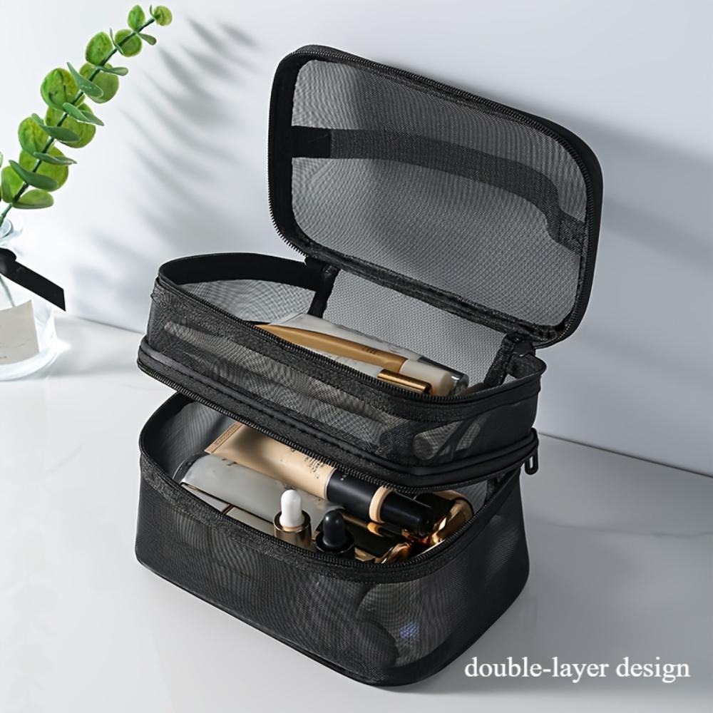 Dwupoziomowa kosmetyczka, toaletówka, podróżna siateczkowa kosmetyczka do przechowywania, pudełko kosmetyczne o dużej pojemności, kosmetyczka z uchwytem.