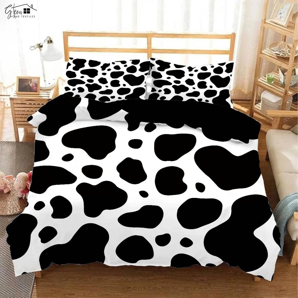 Black And White Milk Pattern Bedding Set Simple Style Soft And Comfortable Duvet Cover Set 3-Piece Children's Duvet Cover Set
