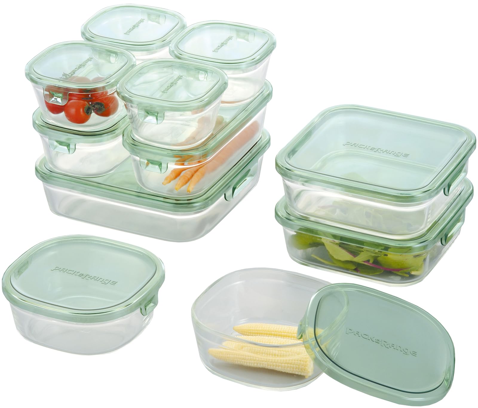 

Iwaki Glass Storage Set of Pack Heat-Resistant Containers, Green, 11, & Microwave, PS-PRN-11G