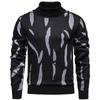 New Popular Autumn Winter Irregular Jacquard Pattern Sweater Casual Turtleneck Knitted Contrast Color Knitted Mens Pullover
