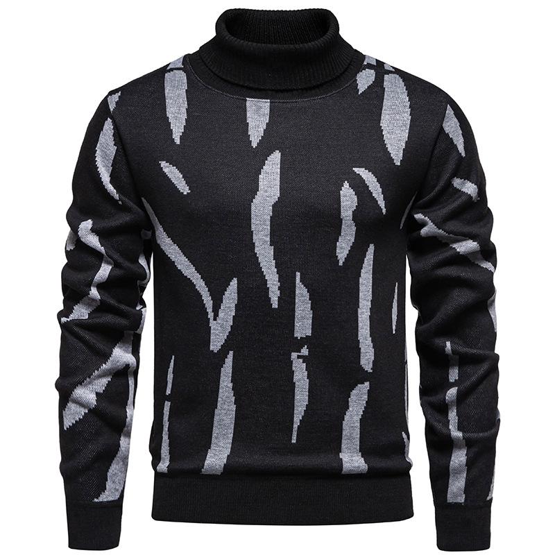 New Popular Autumn Winter Irregular Jacquard Pattern Sweater Casual Turtleneck Knitted Contrast Color Knitted Mens Pullover