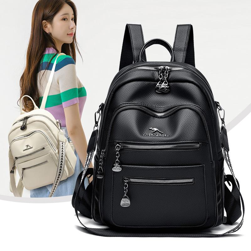 Soft Leather Backpack, Women's New Style, Simple and Casual Travel Commuting Backpack, Trendy and Fashionable, Large Capacity Shoulder Bag