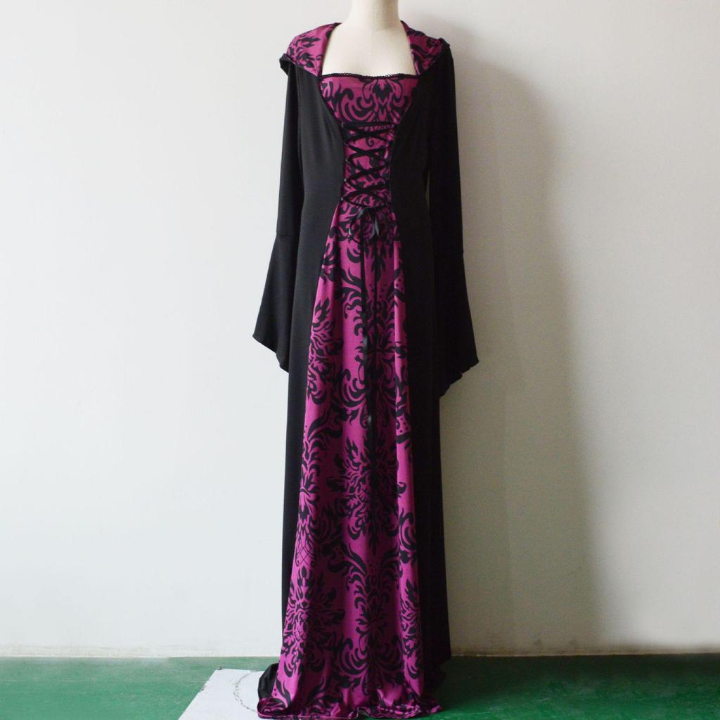 2023 Retro European & American Literary Hooded Long-Sleeve Belted Swing Dress
