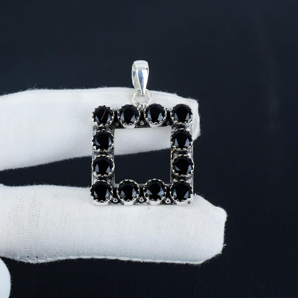 Natural Black Spinel Gemstone Silver Pendant in 925 Sterling Silver- Handmade Design, Everyday Wear Jewelry, Unique Pendant Party Wear Gift