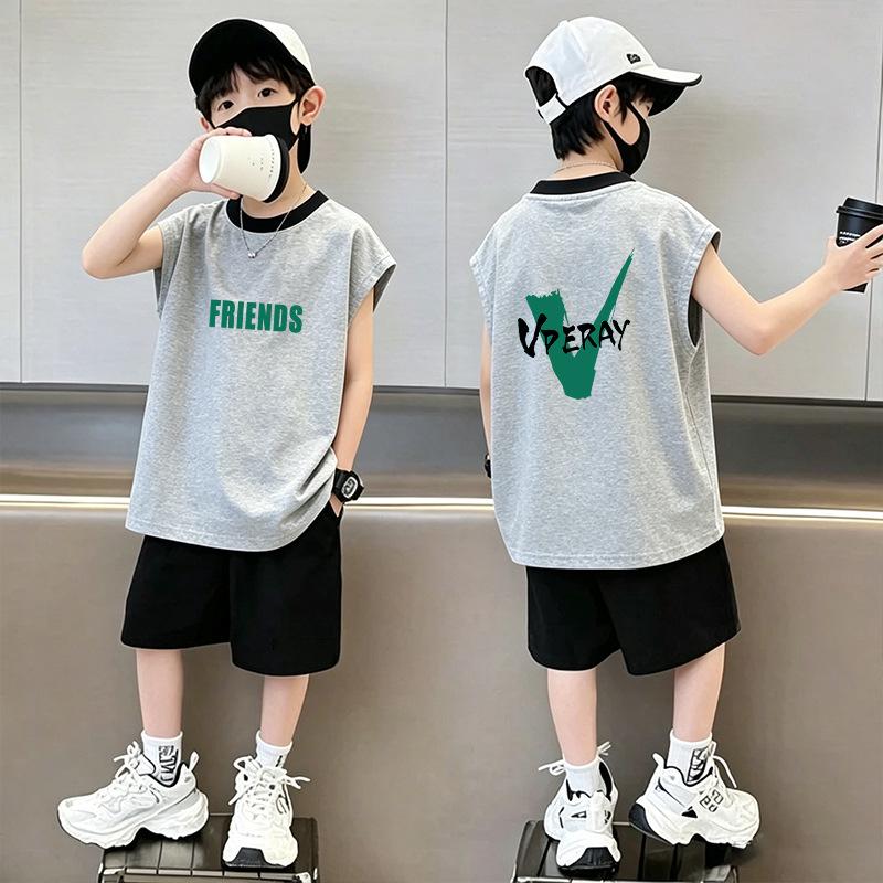 Boys' Stylish Cotton Color Block Vest & Shorts Set – Summer Two-Piece Casual Outfit