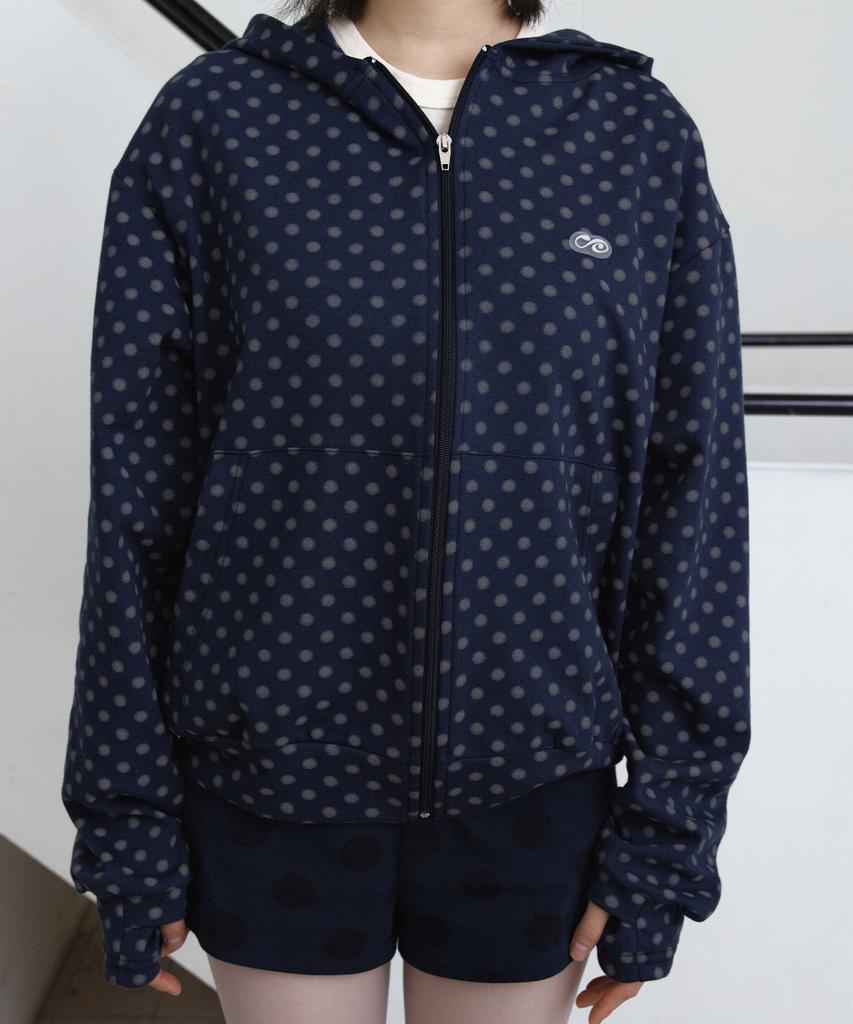 Parakeet Dot Drift Zip-Up Hoodie (Dark Navy)