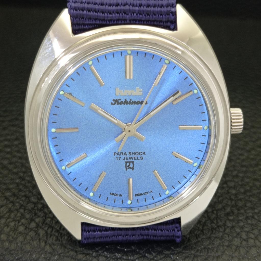 VINTAGE HMT KOHINOOR HAND-WINDING INDIAN MENS SKY BLUE DIAL WATCH a441043-4 HT-a441043