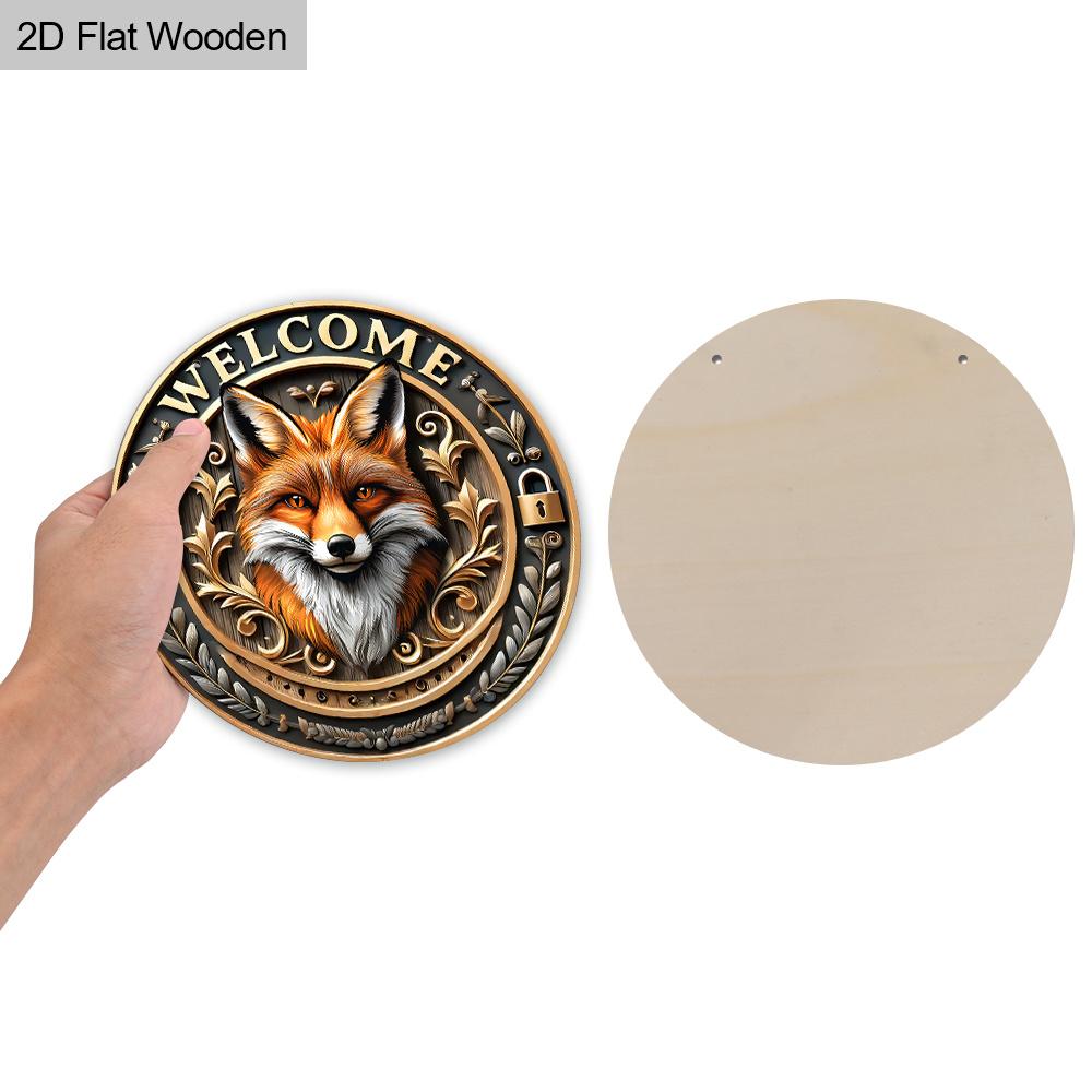 Einzigartiges Willkommensschild aus Holz mit coolem Fuchsmuster - Rundes Schild für Haustür, Wandbehang-Dekor - Ideales Hängeornament für Zuhause