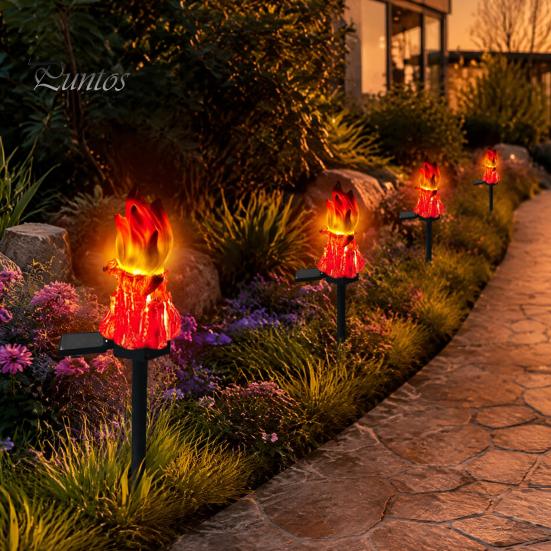 Automatic Dusk to Dawn Lights Solar Flame Garden Light, Waterproof LED Torch Light with Stake, Outdoor Path for Patio Bonfire Walkway Courtyard