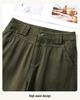 Women's Spring/Summer Army Green Wide-Leg Balloon Pants - Petite, Casual, Pure Cotton, Straight Leg