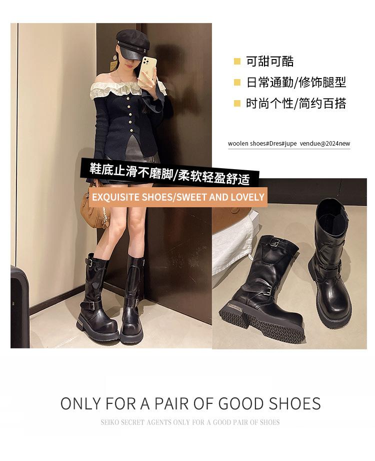 Retro thick-soled high Martin boots women's 2025 new British style belt buckle tooling boots sleeve large size locomotive boots