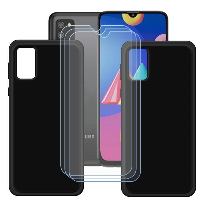FZ 2 X Noir Coque Pour Samsung Galaxy A02S (6,5") + 3 X Verre trempé, HD Film Protecteur - TPU Case Silicone Cover Case