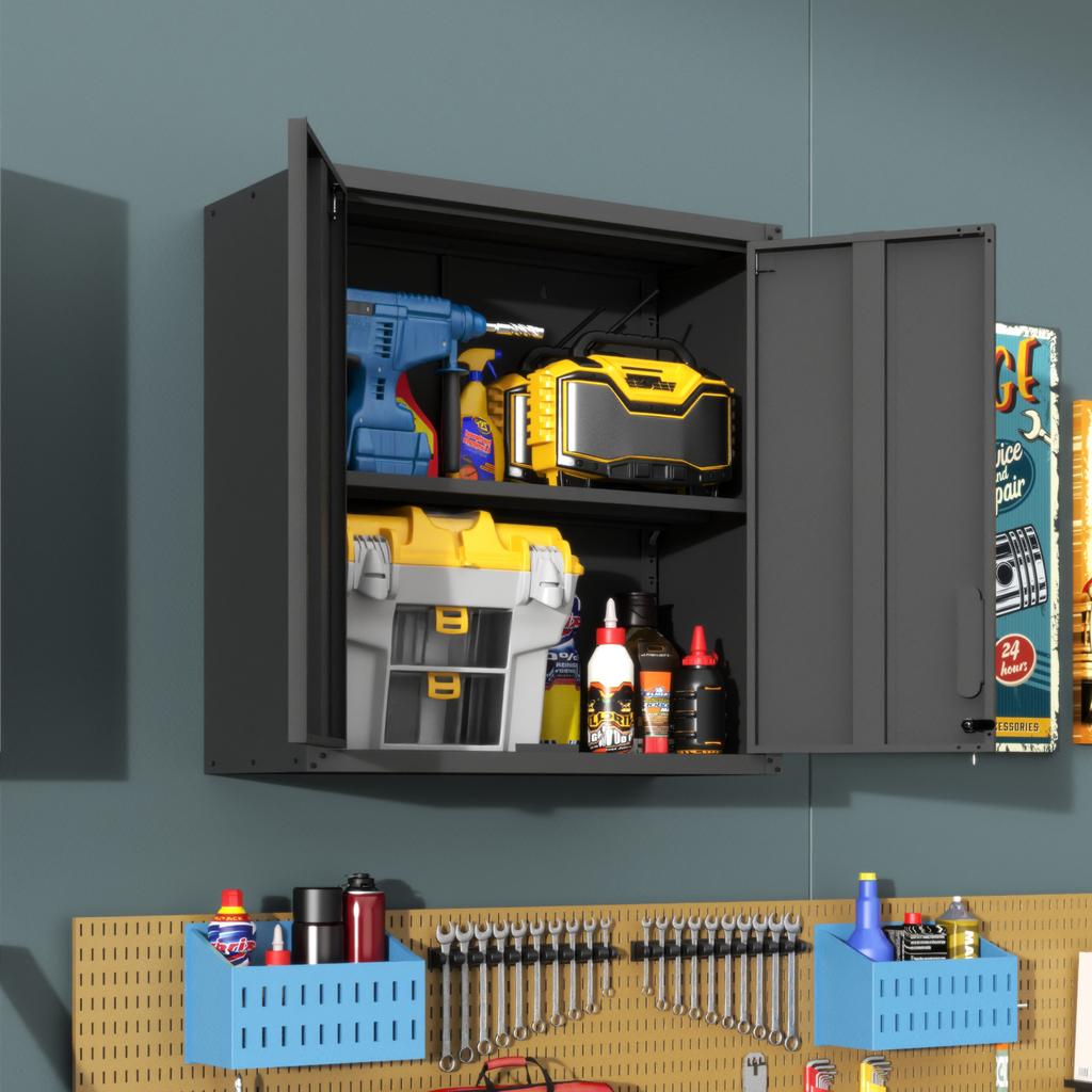 Metal Wall Cabinet with Door Lock & Shelf - Ideal for Garage, Workshop & Office - No Wood, No Formaldehyde, H77 cm × W75 cm × D30 cm