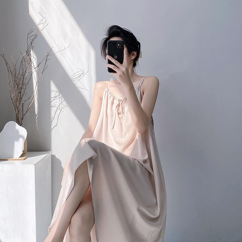 Suspender nightgown women's summer sexy long can wear cotton silk pajamas spring and autumn thin high-end loungewear