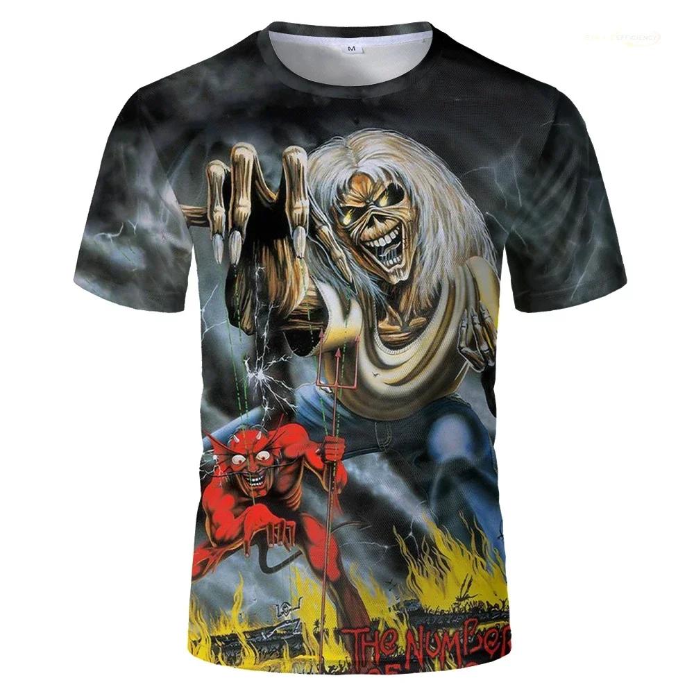 Punk 3D Print T-shirts for Men Women Heavy Metal Rock Band Retro Clothing Summer Loose Tee Short Sleeve Oversized Hip Hop Tops