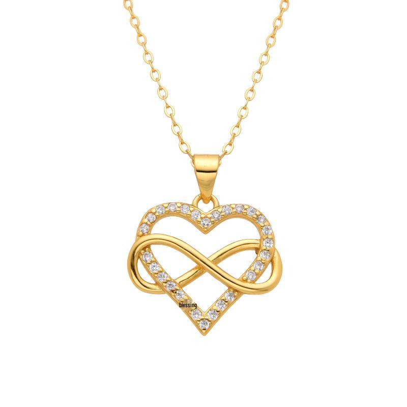 925 Sterling Silver Heart-Shaped Infinity Necklace - Women's European & American Fashion Clavicle Chain