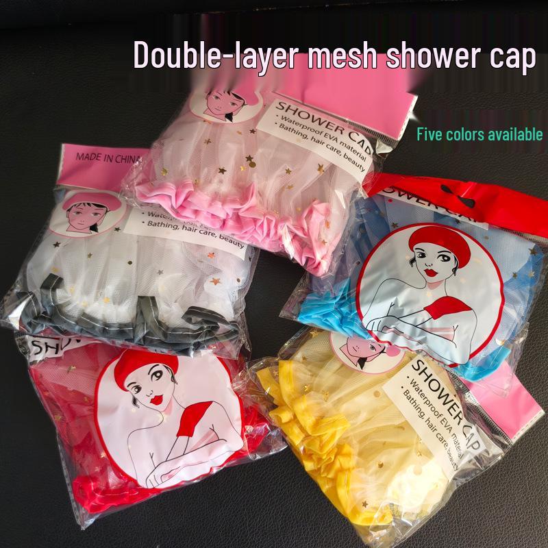 Vodotěsná síťovaná koupací čepice ve stylu korejském pro ženy – Dvouvrstvá PEVA koupací čepice