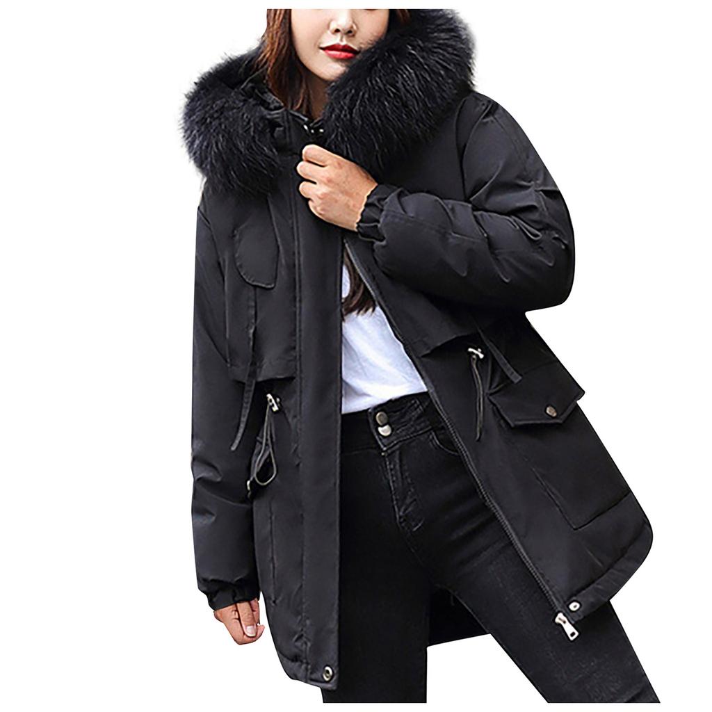 Women Fashion Long Sleeve Solid Color Warm Hooded Cotton Zipper Casual Jacket Coat