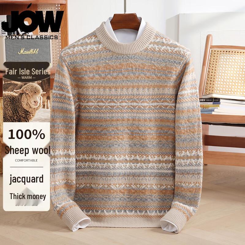 

JOW Men s Striped 100% Merino Wool Semi-High Neck Pullover Sweater XL