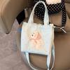 Cute Embroidery Women'S Drawstring Shoulder Bag Cartoon College Girls Book Tote Shopping Bags Large Capacity Female Handbags