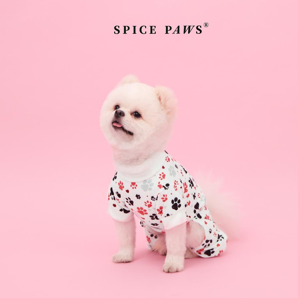 Pet Four-Legged Jumpsuit, Dog & Cat Paw Print Bodysuit Clothes, Valentine's Day Pajamas for Small Medium Large Dogs Cats